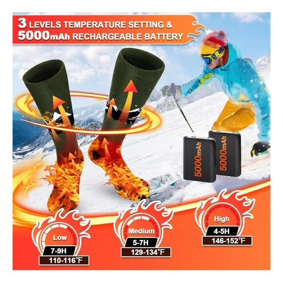 SNOW LEOPARD Heated Socks Green Large, Rechargeable Heated Socks App Control - Picture 9 of 9